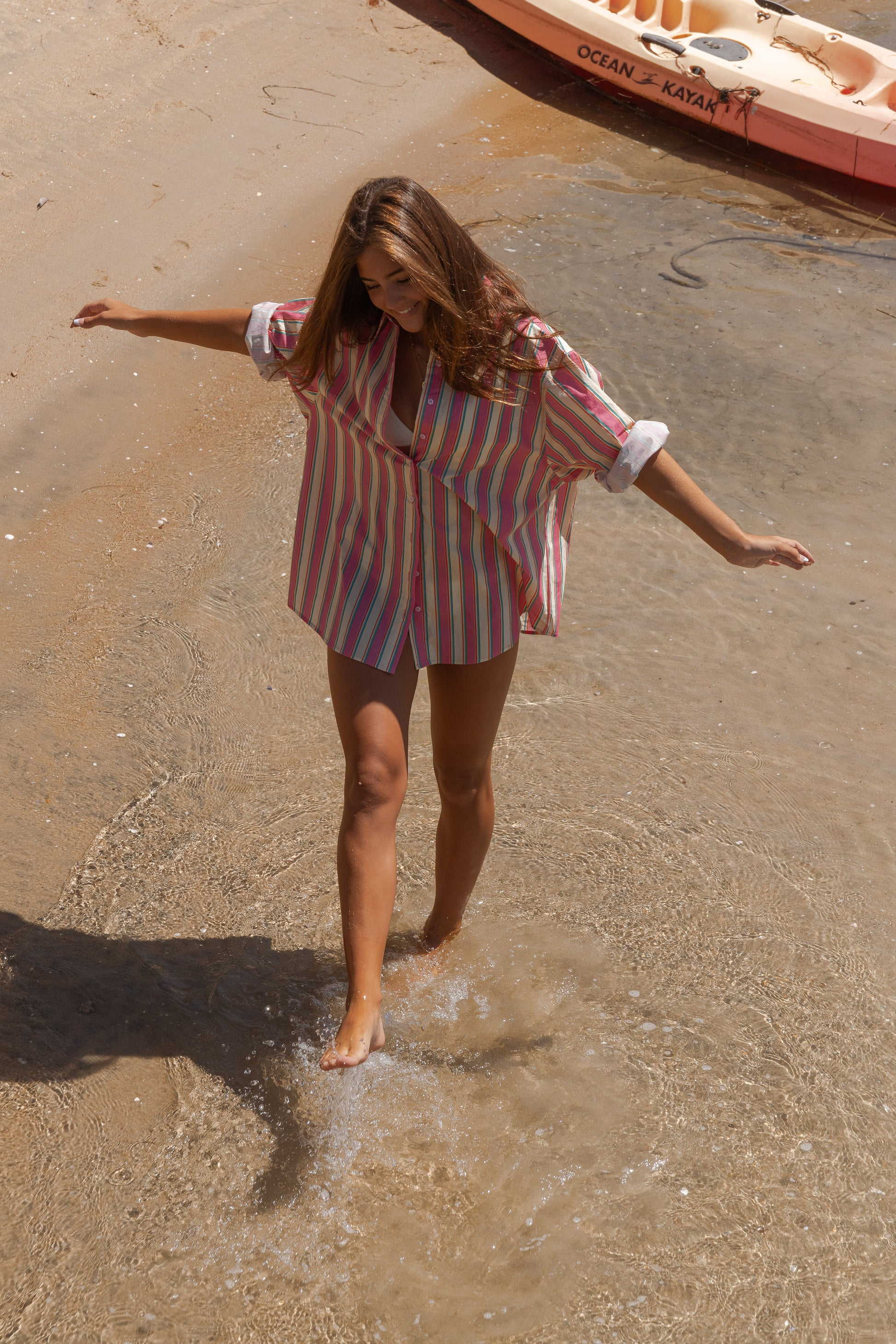 Lele Mar Women's Riah Oversize Long Sleeve Button-Up Shirt - Pink