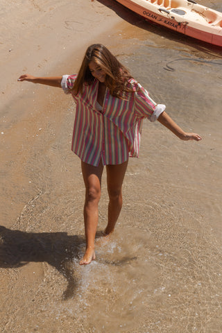 Lele Mar Women's Riah Oversize Long Sleeve Button-Up Shirt - Pink