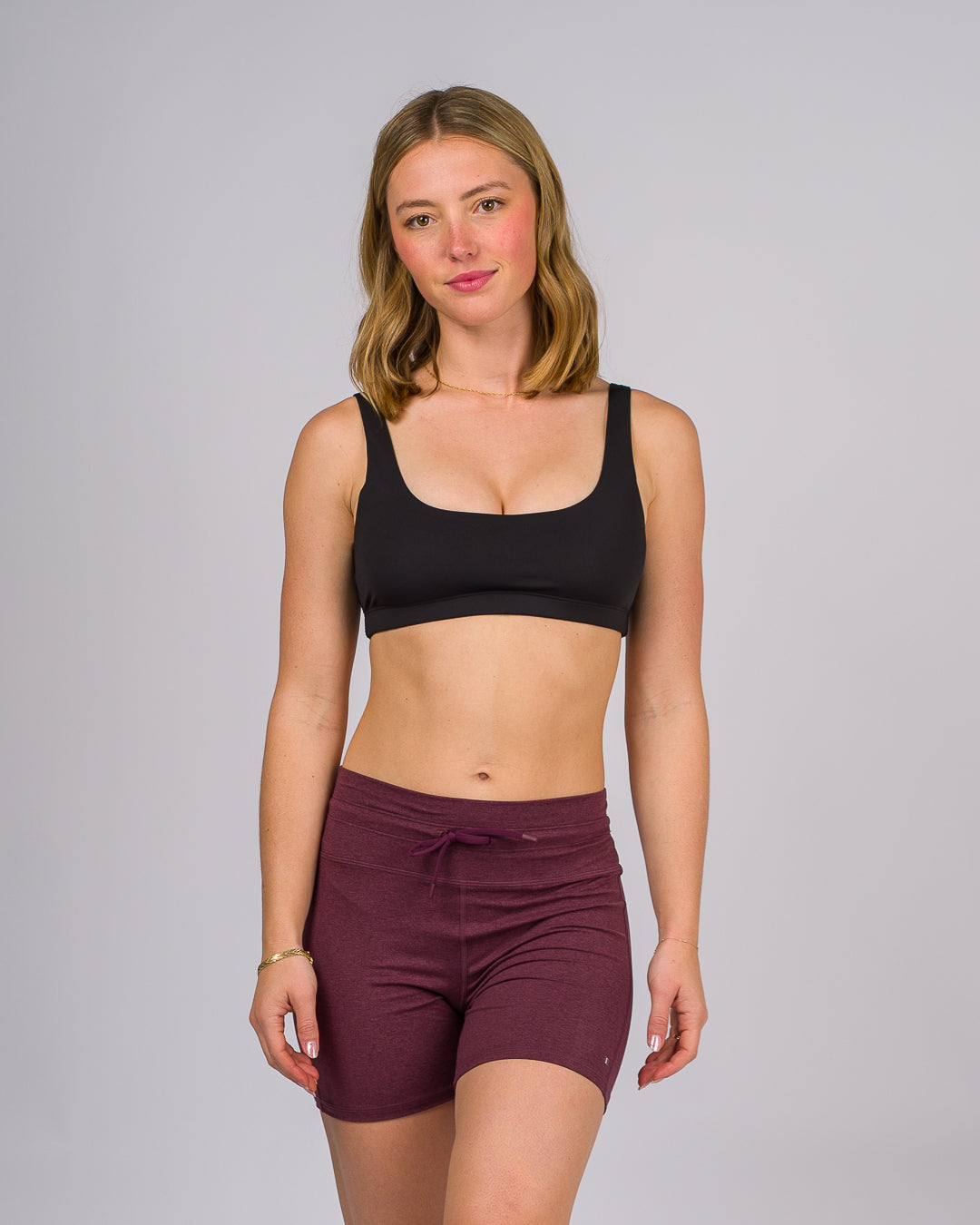 Kalani High Waisted Biker Shorts - Heather Maroon