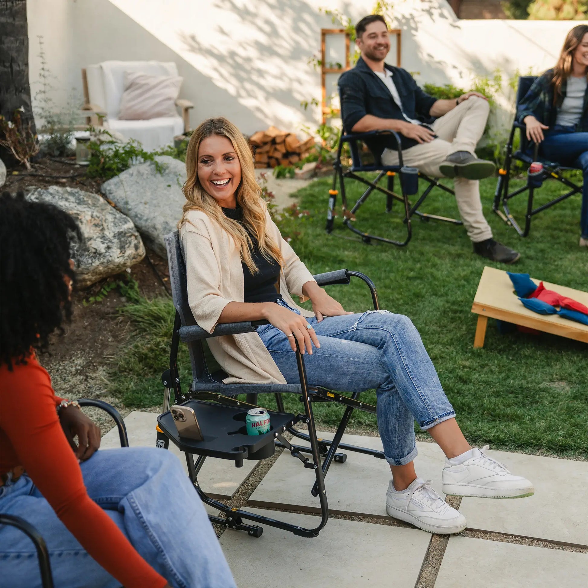 GCI Outdoor Freestyle Rocker™ with Side Table Chair - Heather Pewter