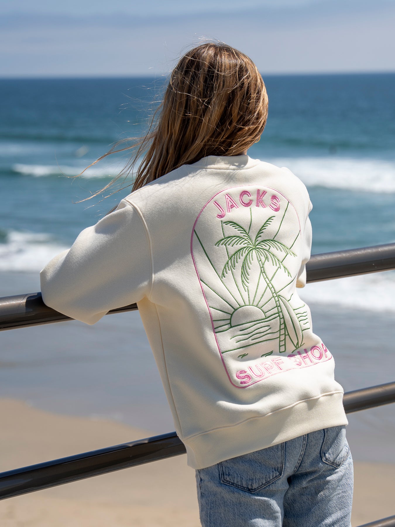 Girl's Dusk Embroidered Crewneck Sweatshirt - Yellow