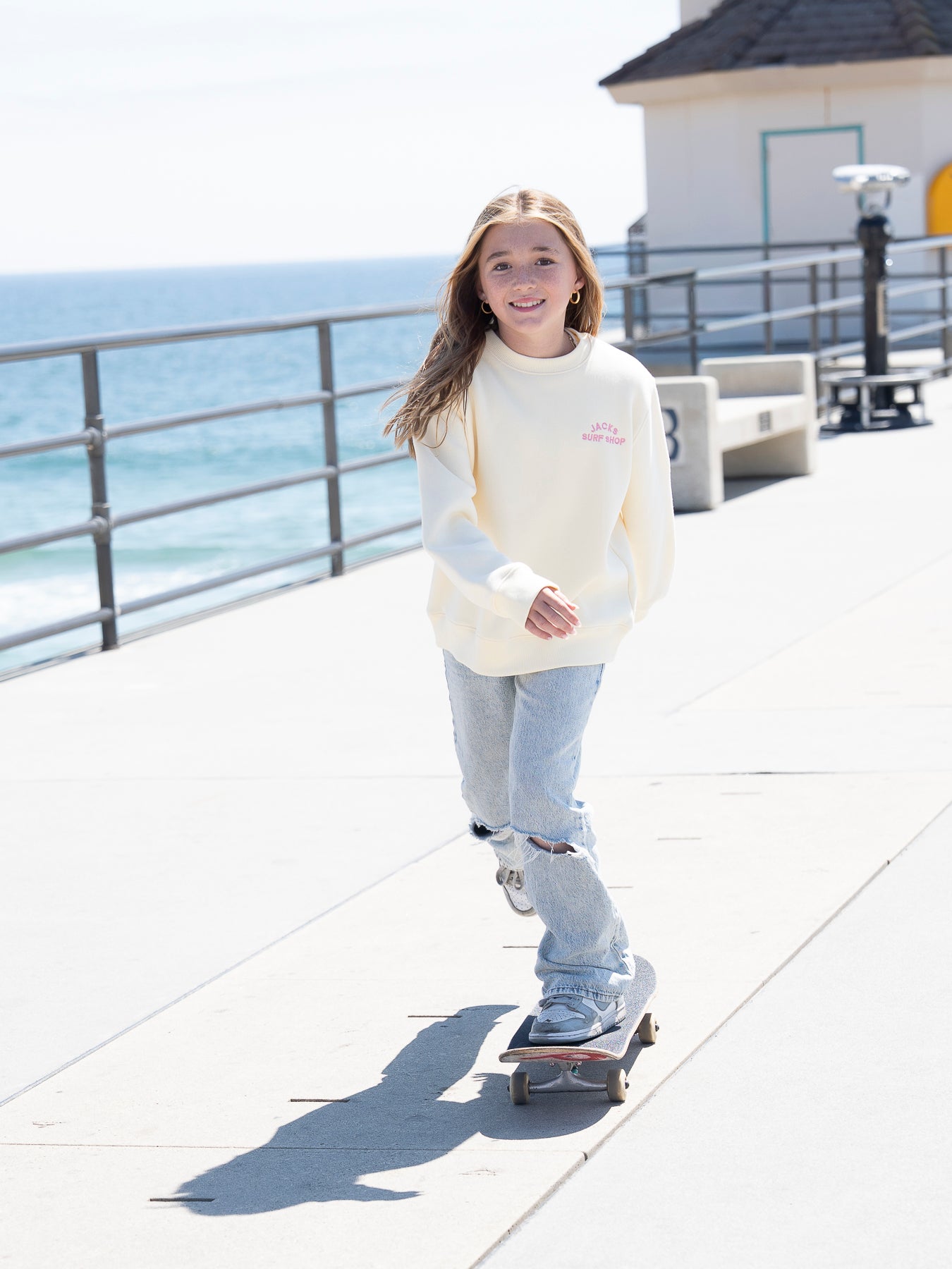 Girl's Dusk Embroidered Crewneck Sweatshirt - Yellow