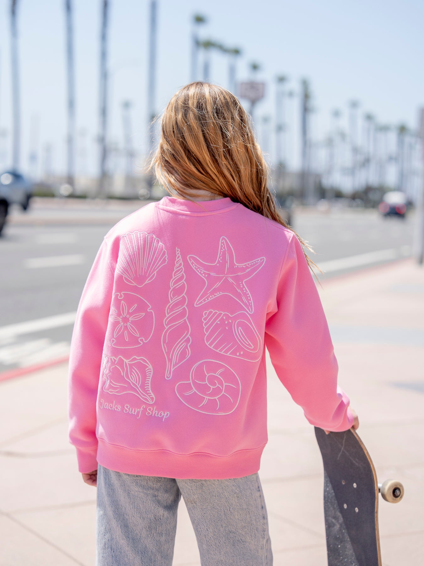 Girl's Treasure Embroidered Crewneck Sweatshirt - Hot Pink