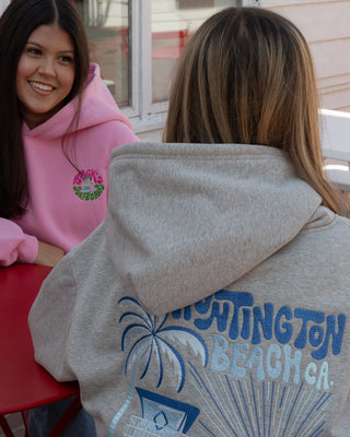 HB Tower Palm  Embroidered Pullover Hoodie - Bubblegum