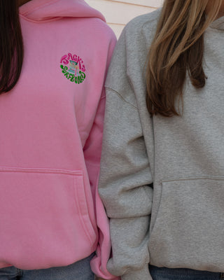 HB Tower Palm  Embroidered Pullover Hoodie - Bubblegum