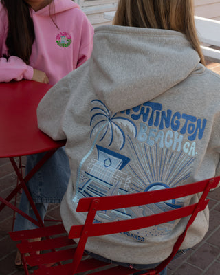 HB Tower Palm Embroidered Pullover Hoodie - Heather Gray