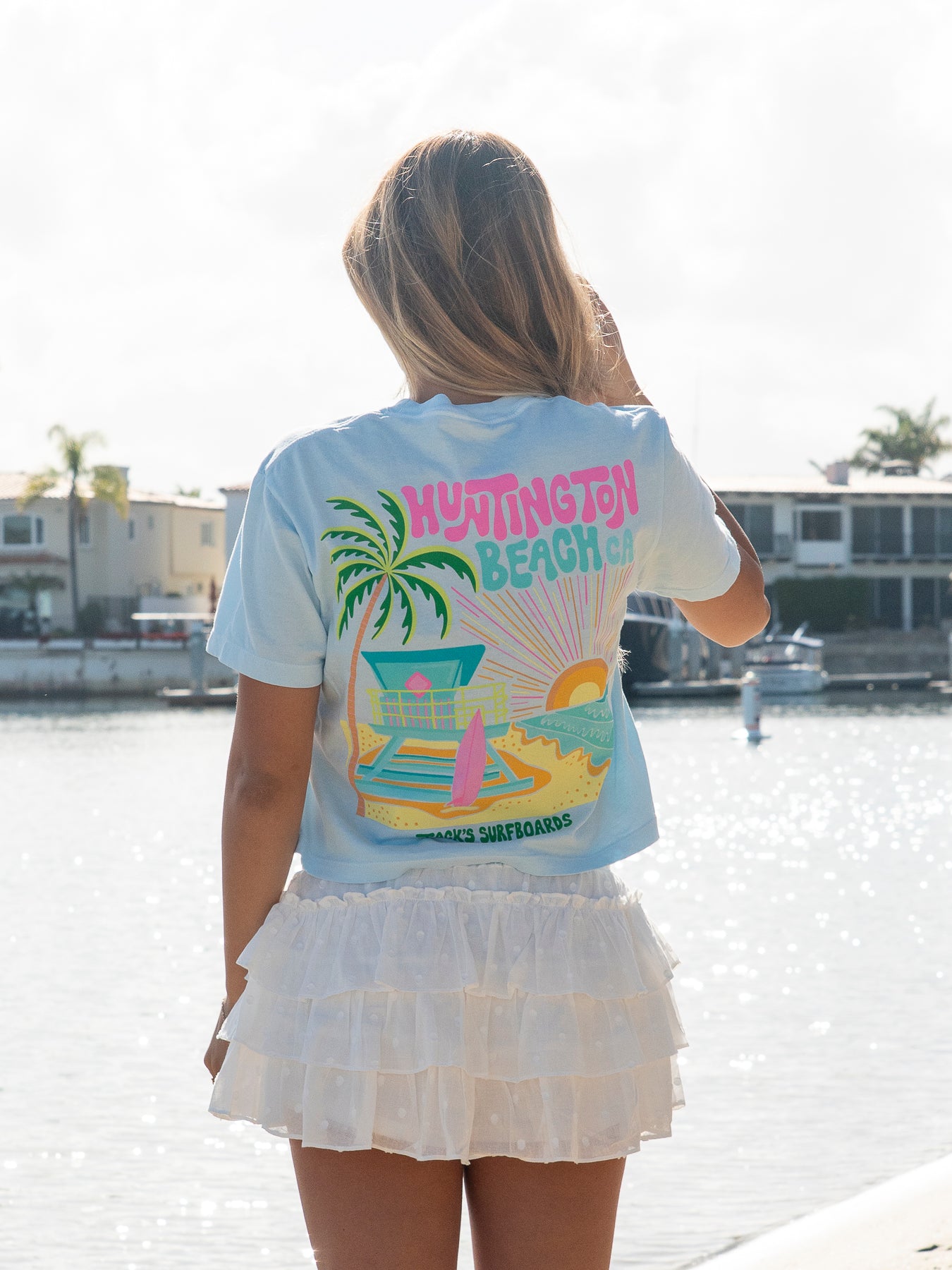 Jack's Surfboards Women's HB Tower Palm Boxy Short Sleeve T-Shirt - Chambray
