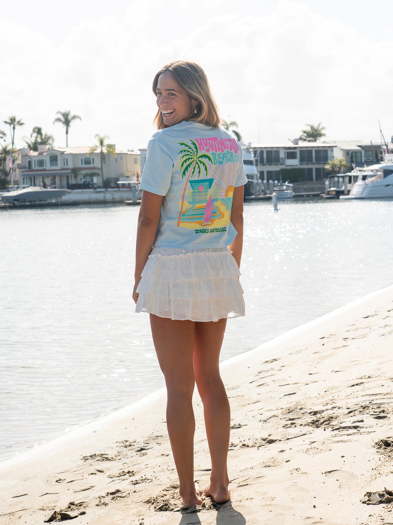 Jack's Surfboards Women's HB Tower Palm Boxy Short Sleeve T-Shirt - Chambray