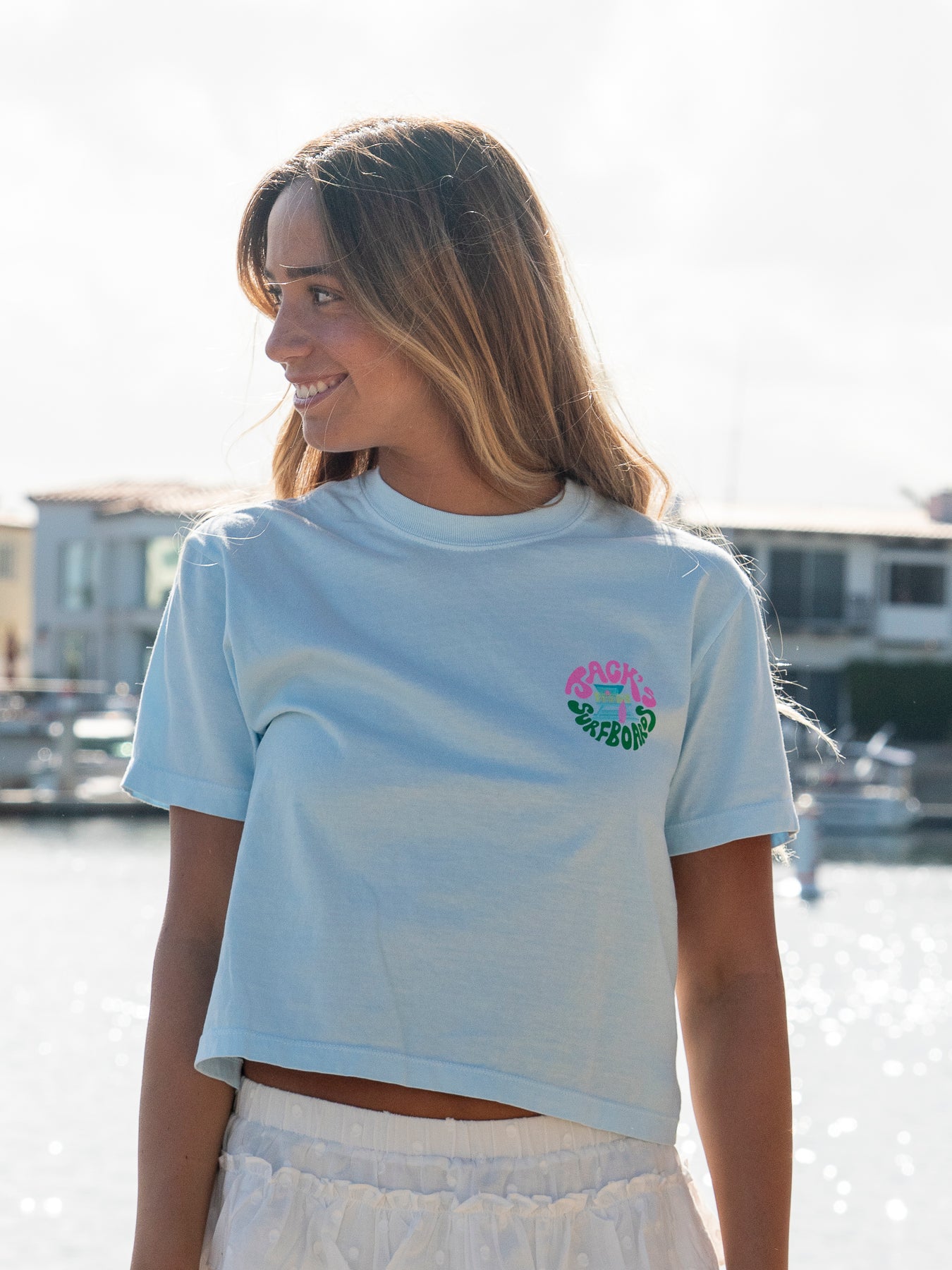 Jack's Surfboards Women's HB Tower Palm Boxy Short Sleeve T-Shirt - Chambray