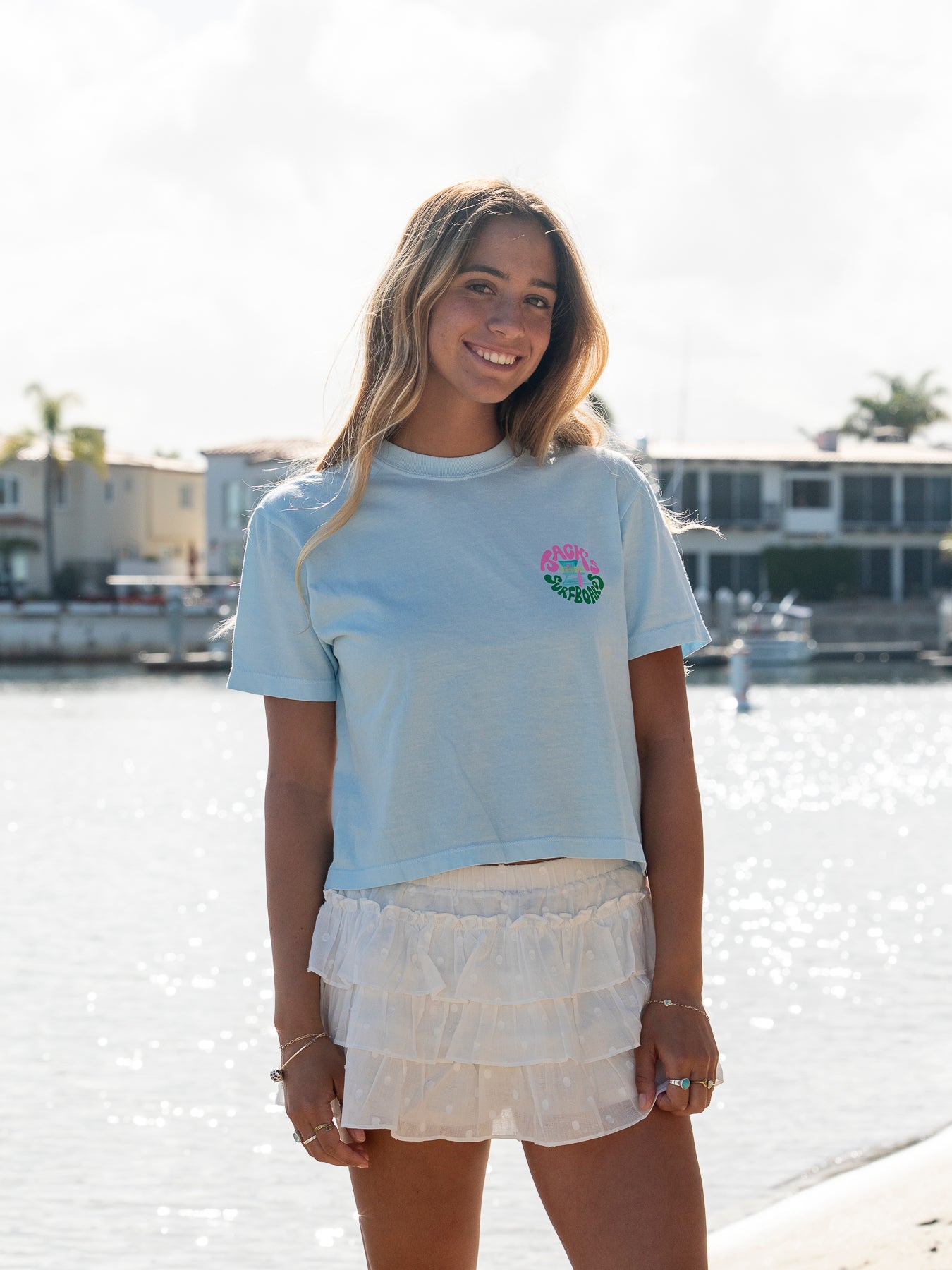 Jack's Surfboards Women's HB Tower Palm Boxy Short Sleeve T-Shirt - Chambray