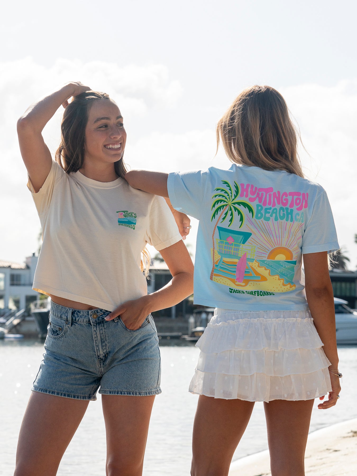 Jack's Surfboards Women's HB Tower Palm Boxy Short Sleeve T-Shirt - Chambray