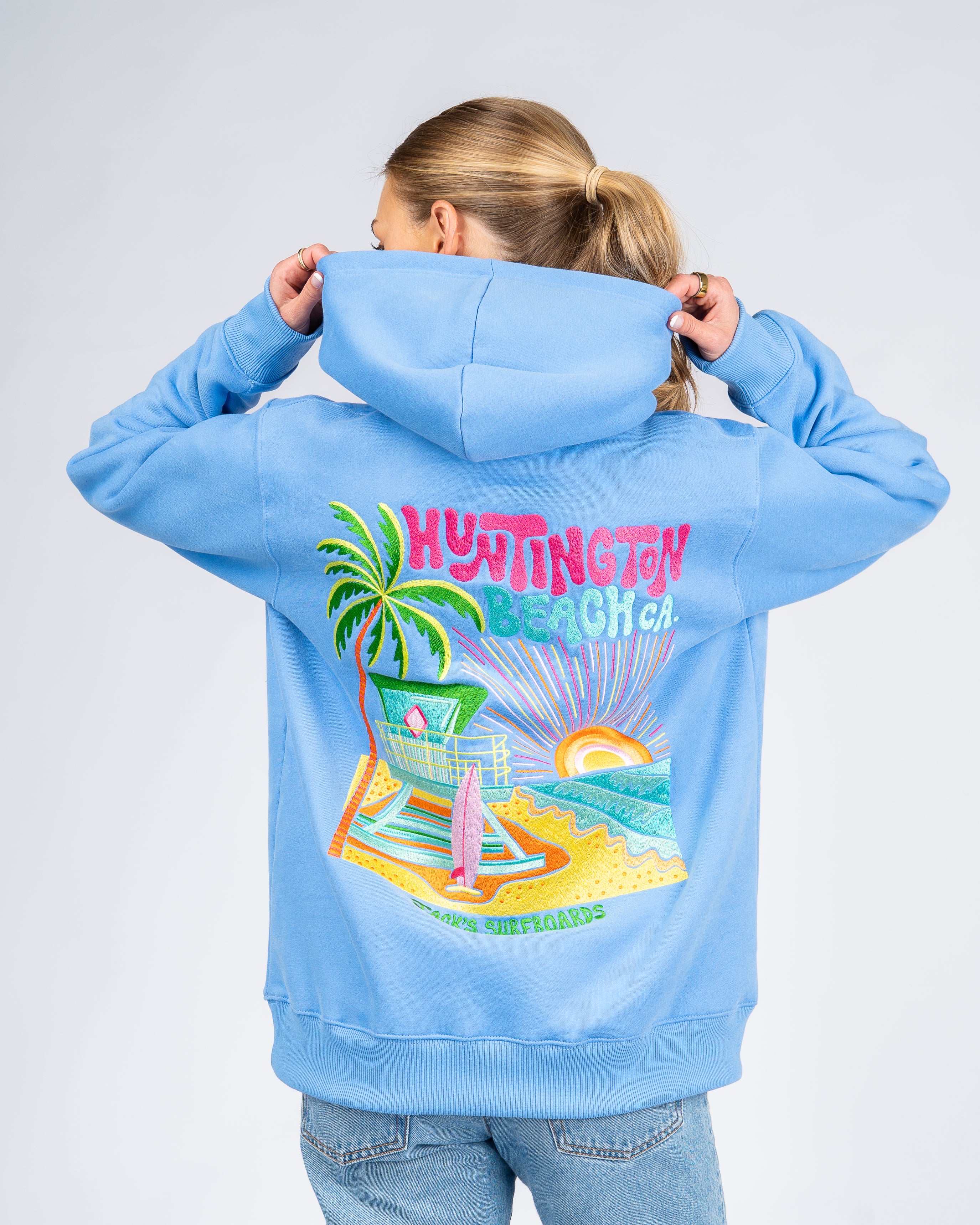 HB Tower Palm Pullover Hoodie - Blue