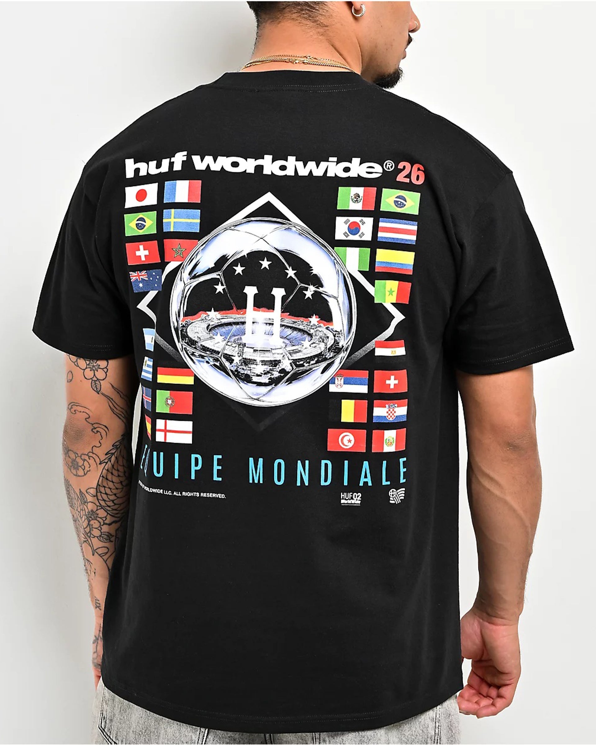 Huf Worldwide Equipe Mondiale Short Sleeve T-Shirt - Black