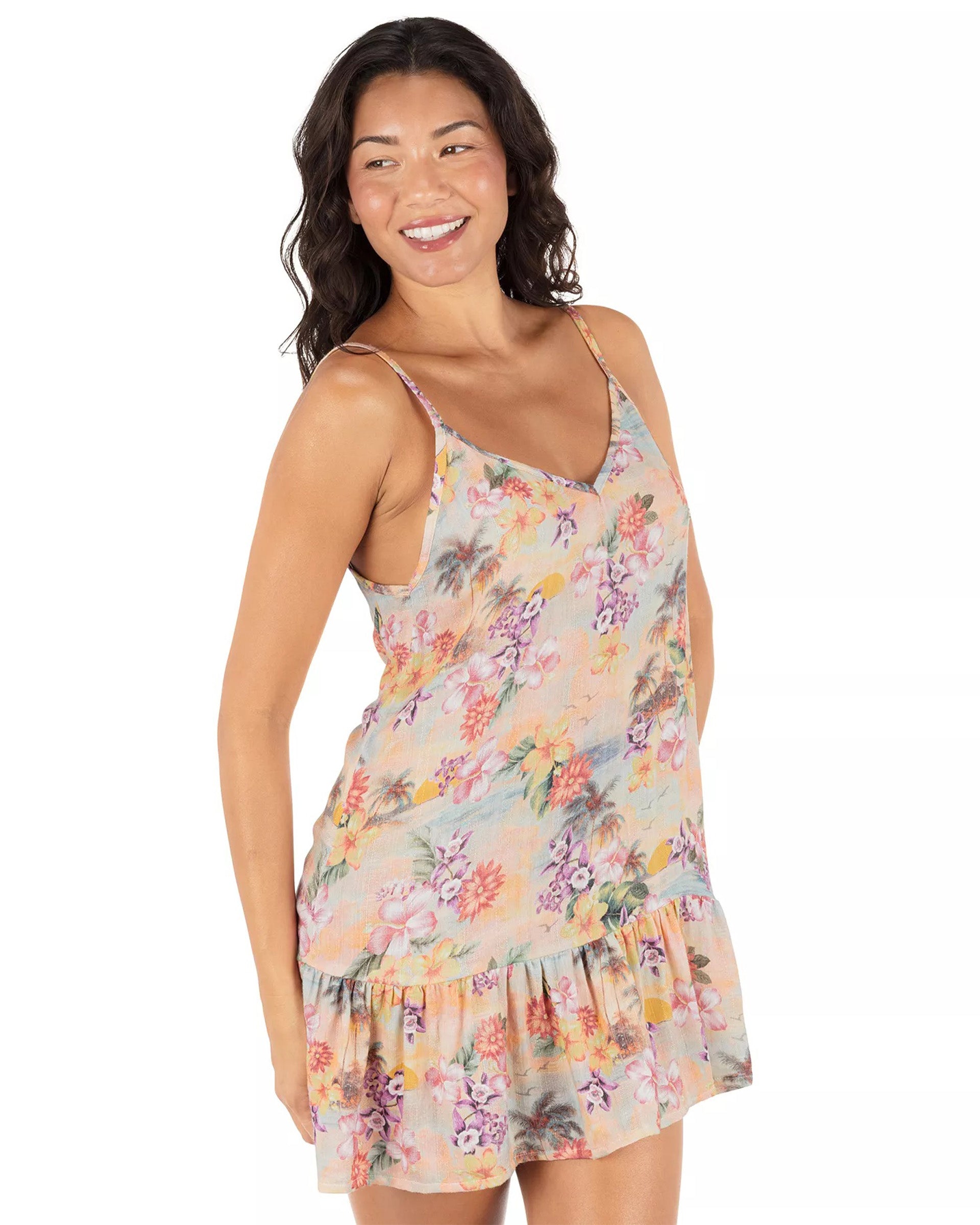 Hurley Women's Scenic Sunset V Neck Mini Swim Dress - Shell Pink Multi