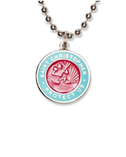 St. Christopher Necklace  - Hot Pink / Baby Blue