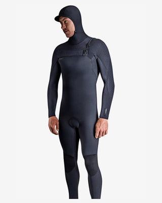 O'Neill Men's Hyperfreak 4/3+mm Chest Zip With Hood Fullsuit - Black/Black