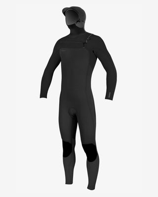 O'Neill Men's Hyperfreak 4/3+mm Chest Zip With Hood Fullsuit - Black/Black
