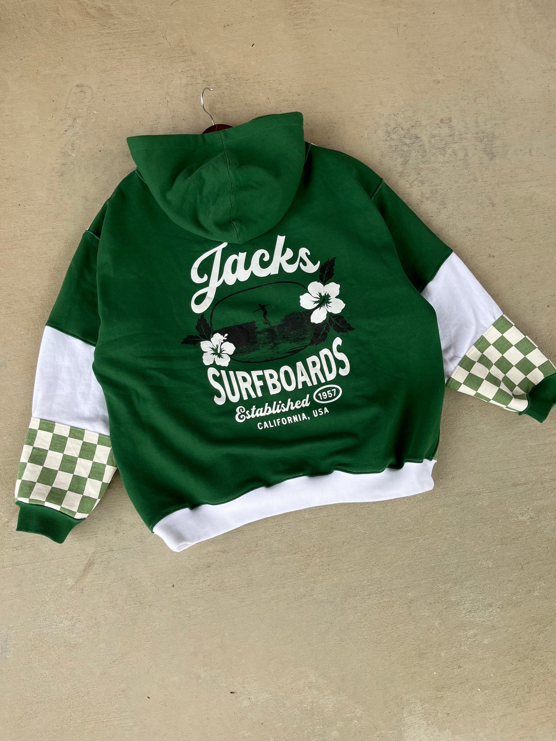 KNL Reworks x Jacks Surfboards Women's Tip Toe Pullover Hoodie - Limited Green Patchwork