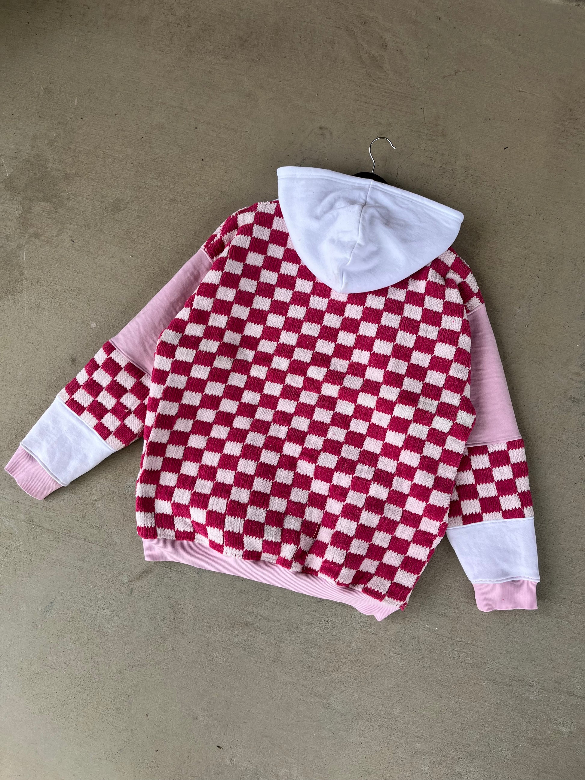 KNL Reworks x Jack's Surfboards Women's Tip Toe Pullover Hoodie - Limited Pink/Cherry Patchwork