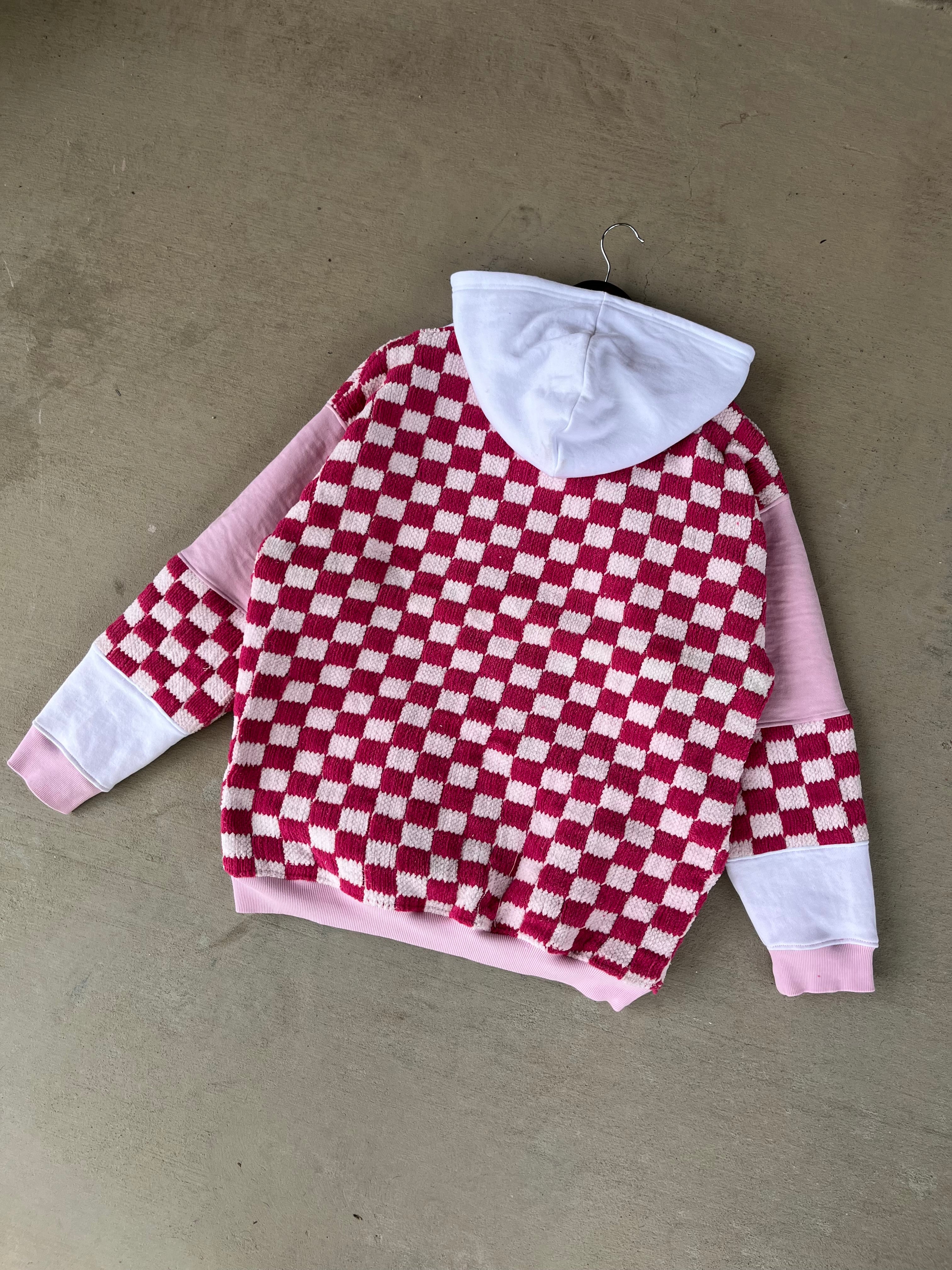 KNL Reworks x Jack's Surfboards Women's Tip Toe Pullover Hoodie - Limited Pink/Cherry Patchwork