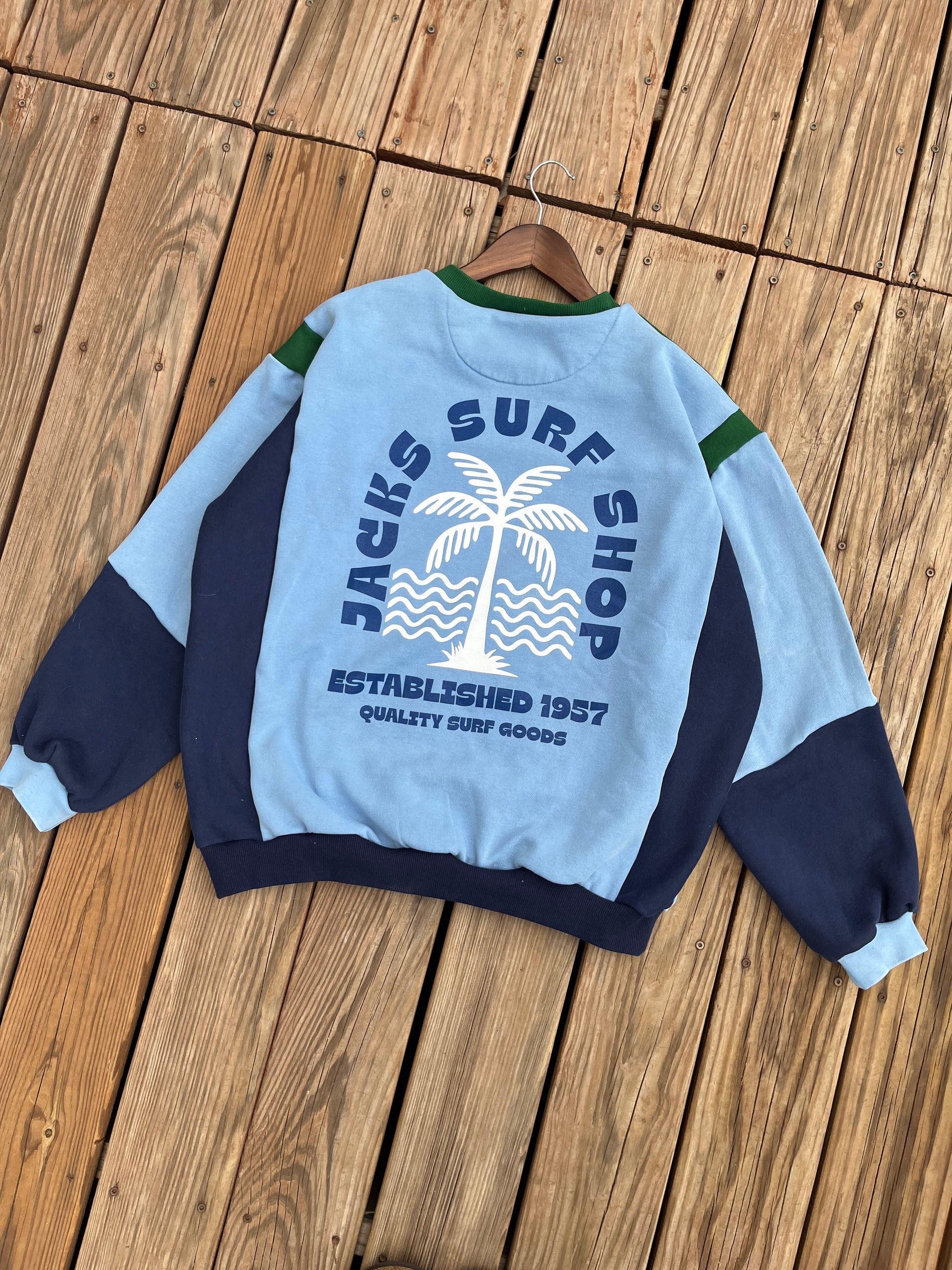 KNL Reworks x Jack's Surfboards Women's Socal Surf Crewneck Sweatshirt - Limited Blue/Navy Patchwork