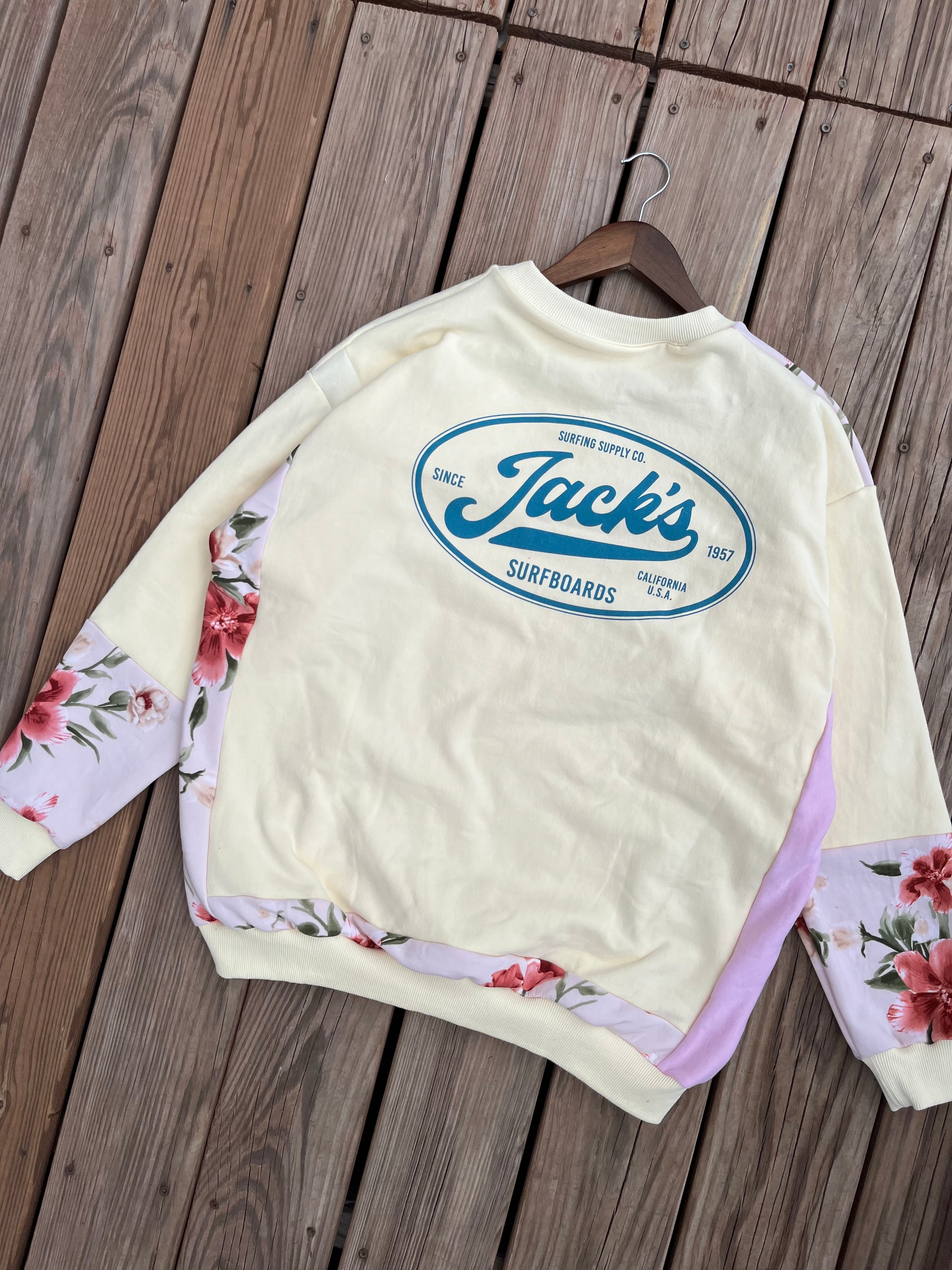 KNL Reworks x Jack's Surfboards Women's Tip Toe Crewneck Sweatshirt - Limited Yellow Patchwork