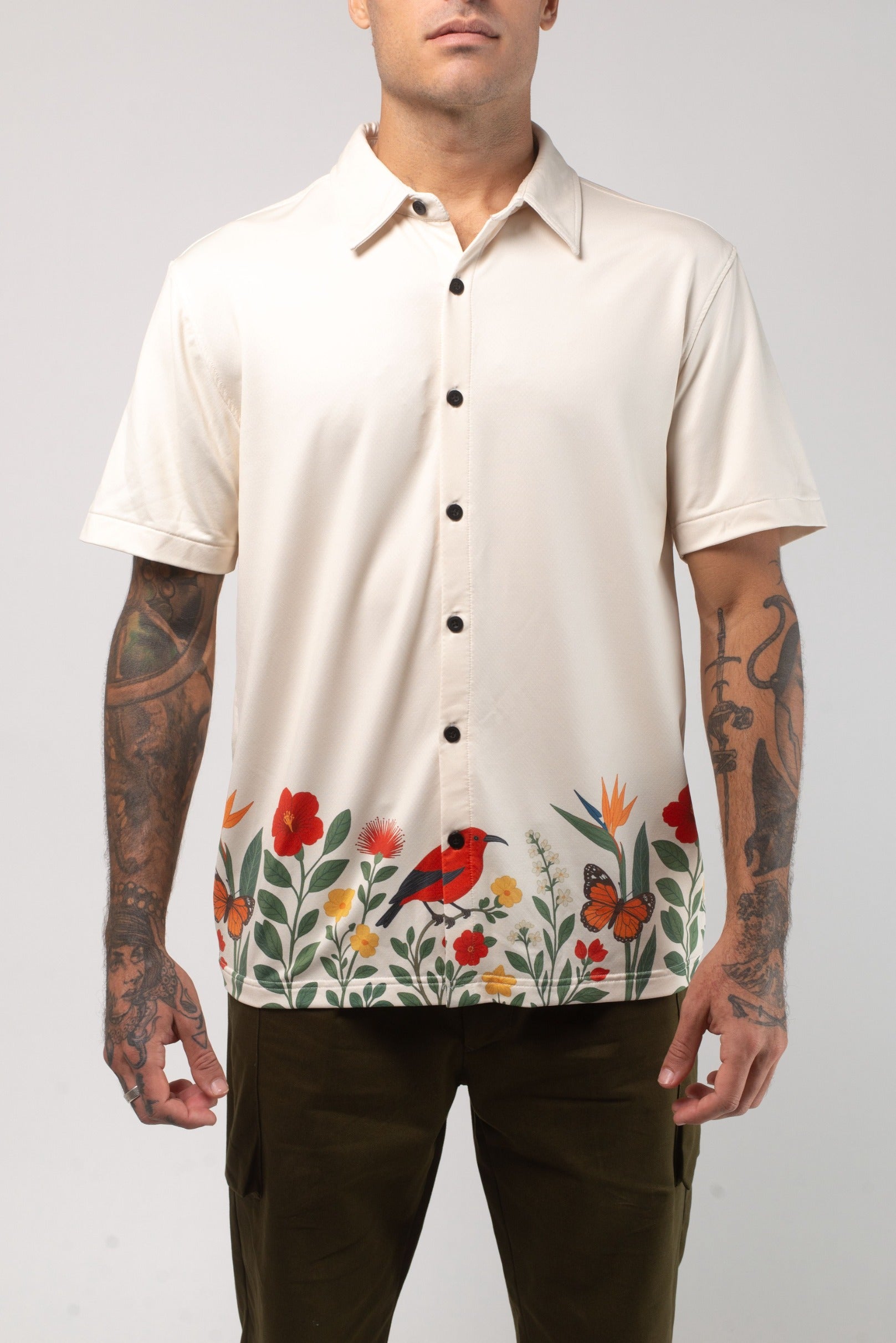 Aqua Terra Floral Fauna and Forest Tech Button Up Shirt