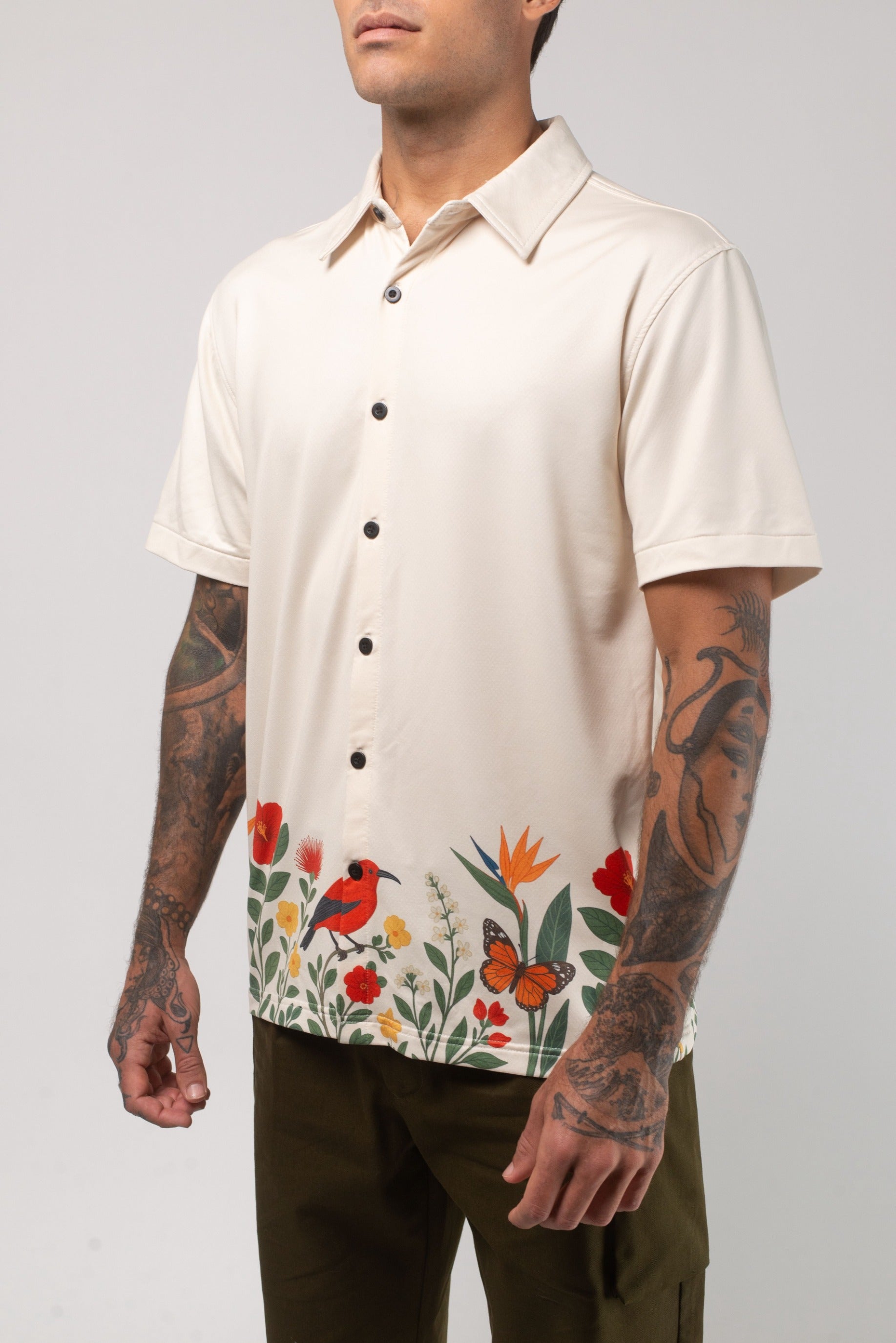 Aqua Terra Floral Fauna and Forest Tech Button Up Shirt