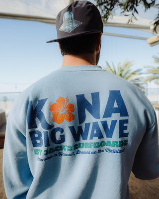 Kona Big Wave x Jack's Surfboards Men's "Draft" Crewneck Sweatshirt - Pgment Light Blue