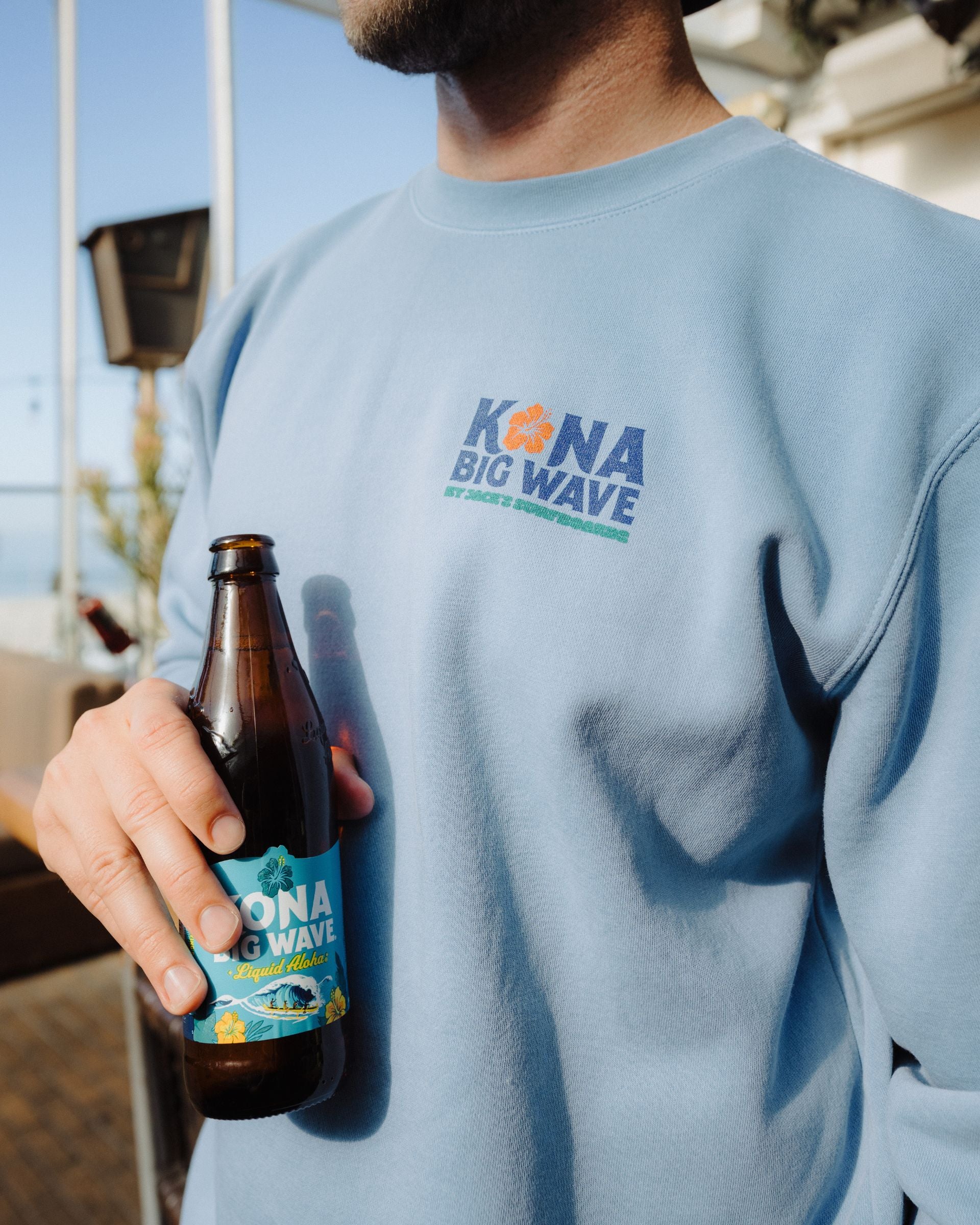 Kona Big Wave x Jack's Surfboards Men's "Draft" Crewneck Sweatshirt - Pgment Light Blue