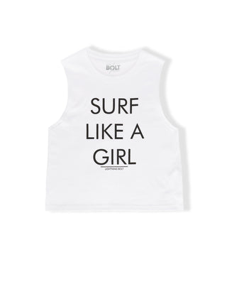 Women's Lightning Bolt Surf Like A Girl Tank Top - White