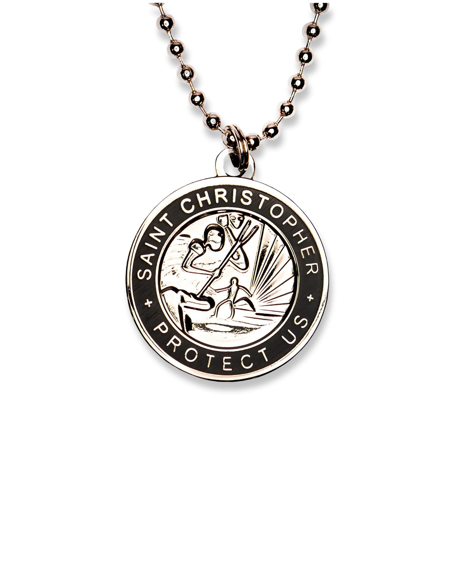 St. Christopher Necklace - Silver/ Black