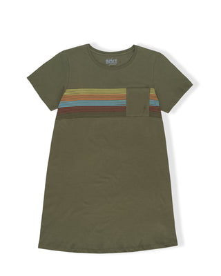Women's Lightning Bolt Multi Line S/S Dress - Safari Green