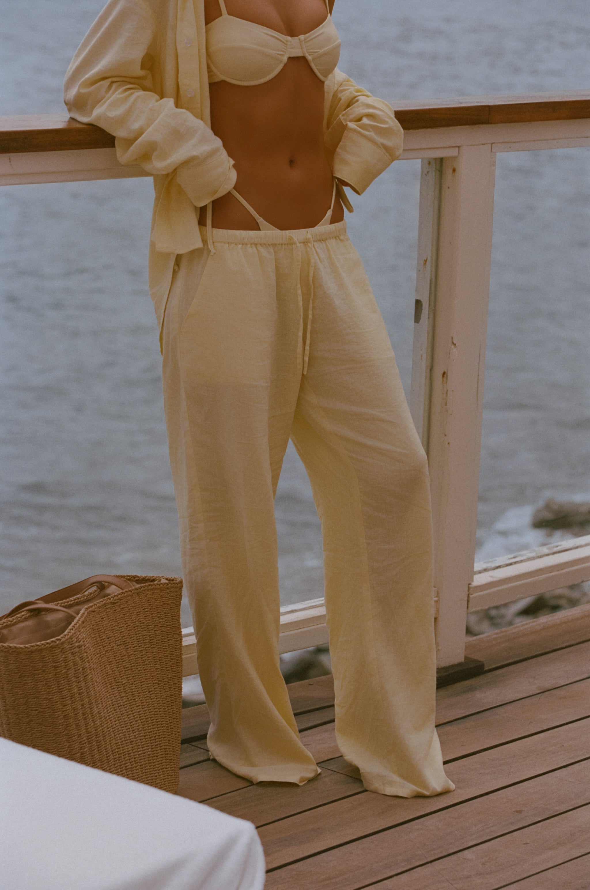 Danielle Brown Linen Bottom Pant - Lemon