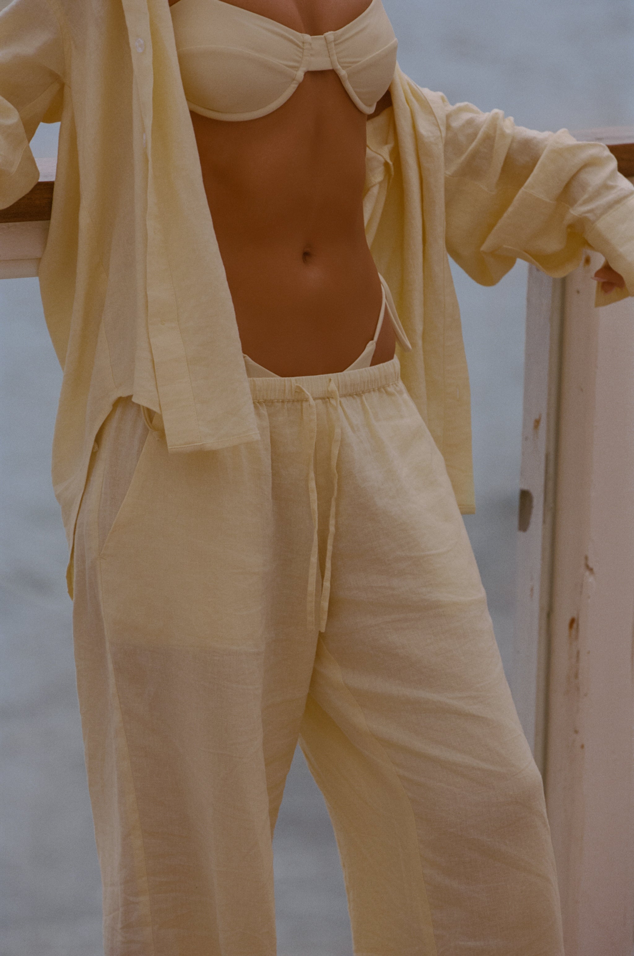 Danielle Brown Linen Bottom Pant - Lemon