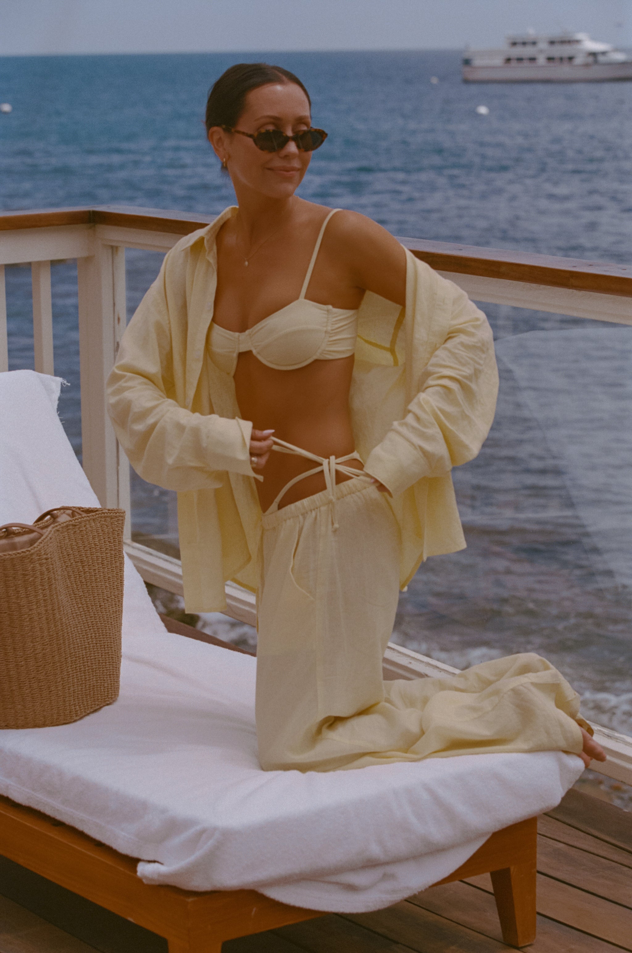 Danielle Brown Linen Top - Lemon