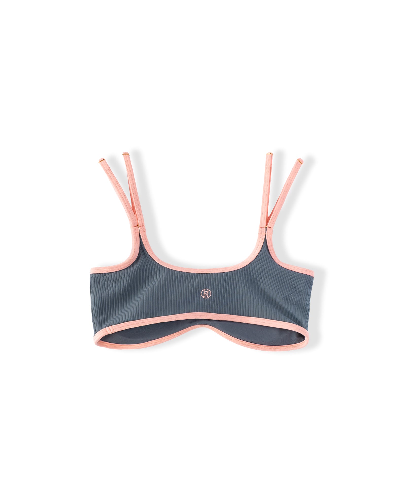 Lola Ribbed Swim Top - Slate/Soft Coral