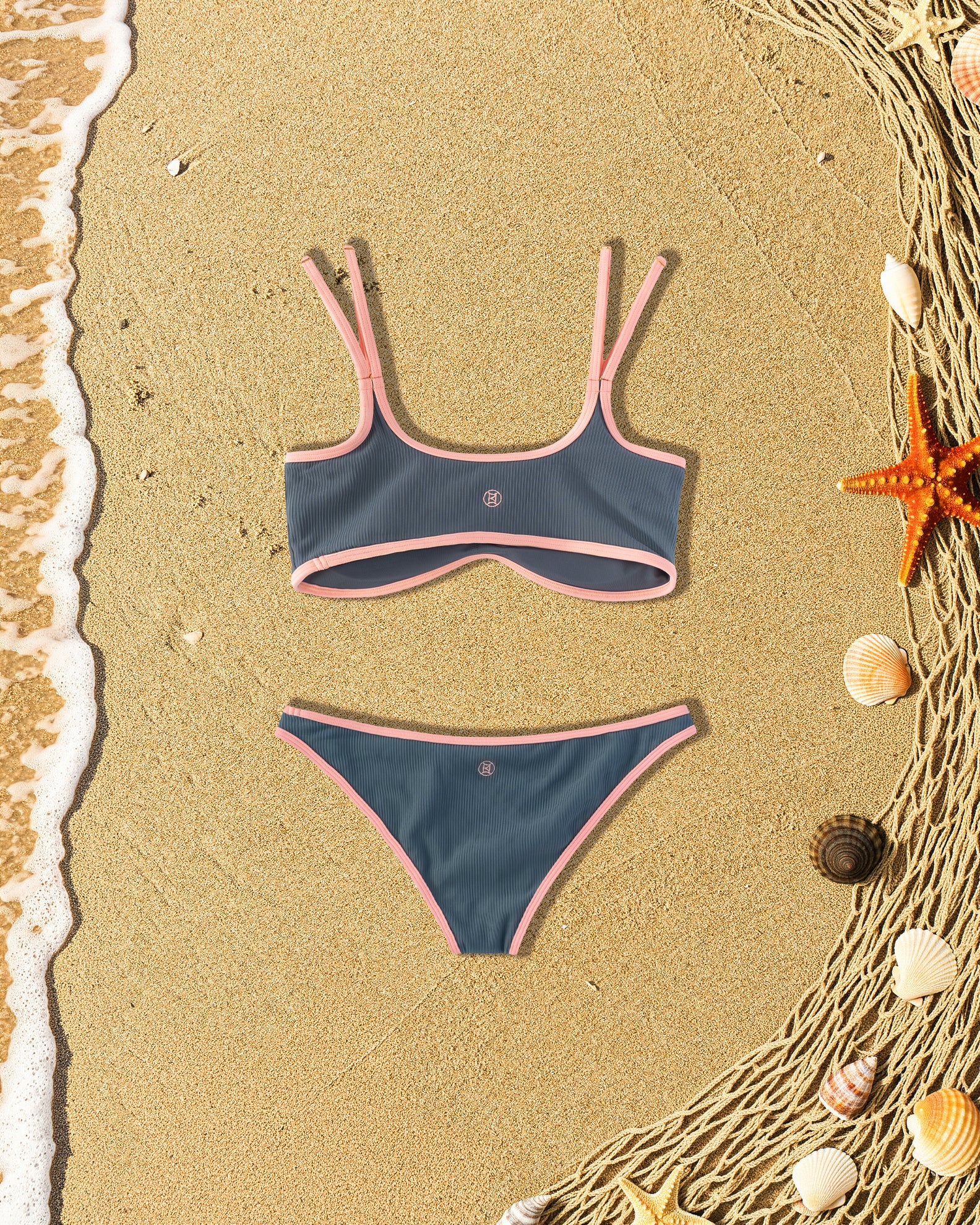 Lola Ribbed Swim Bottom - Slate/Soft Coral