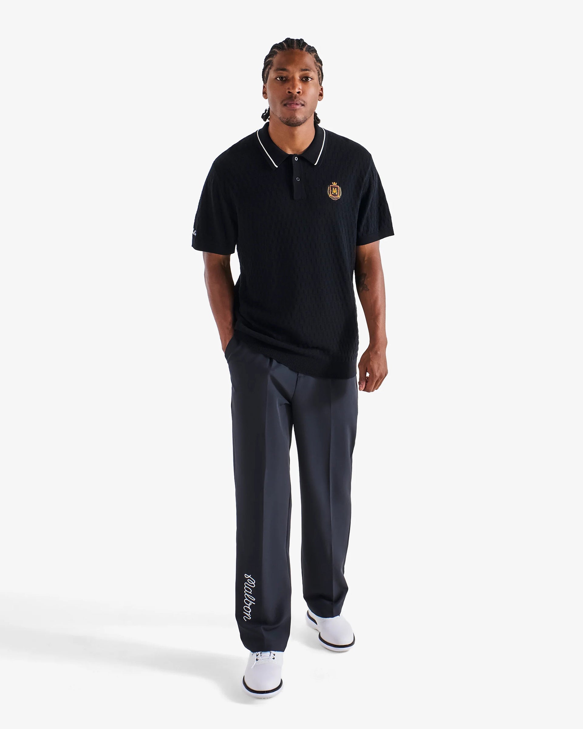 Malbon Crest Knit Polo - Black