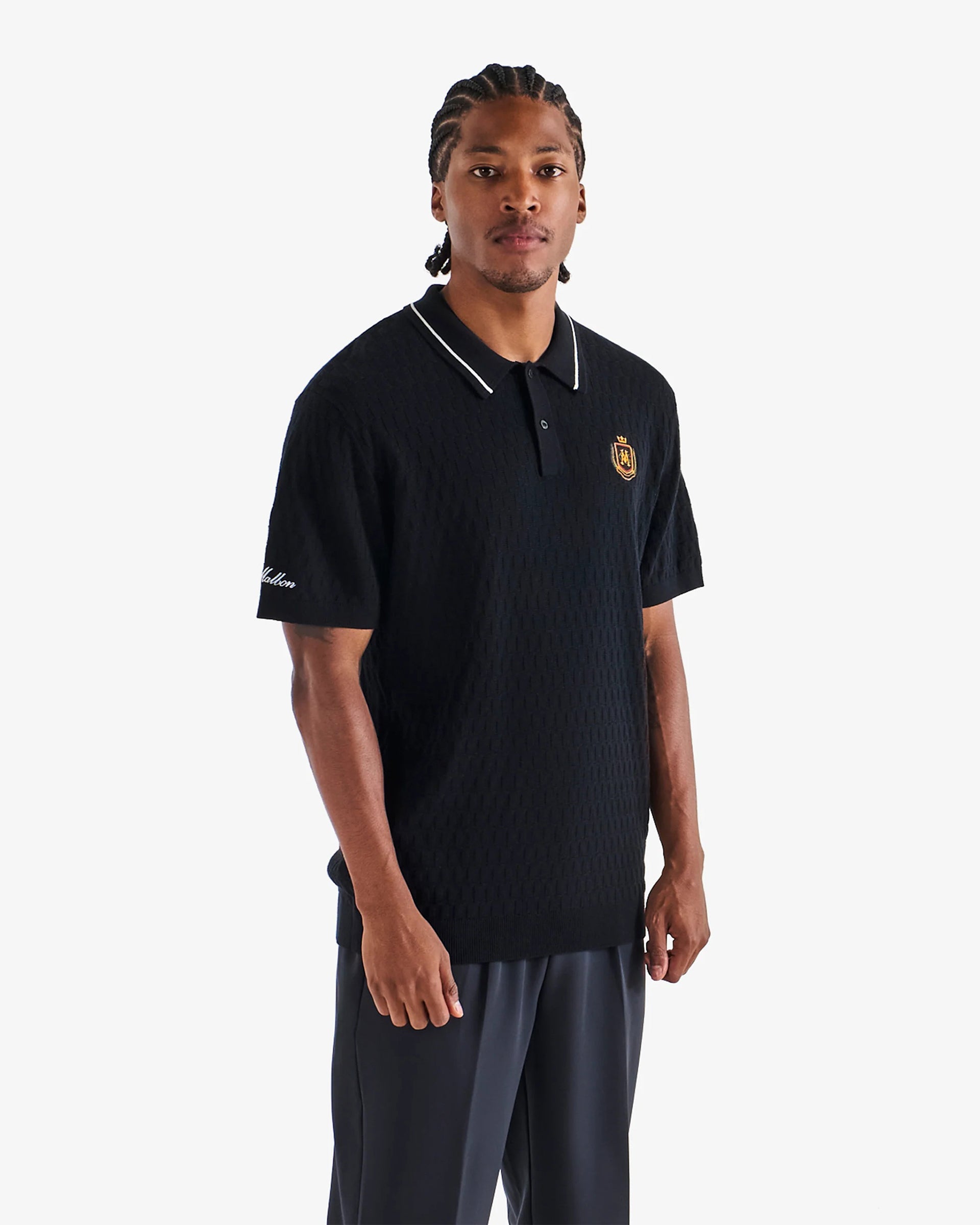 Malbon Crest Knit Polo - Black