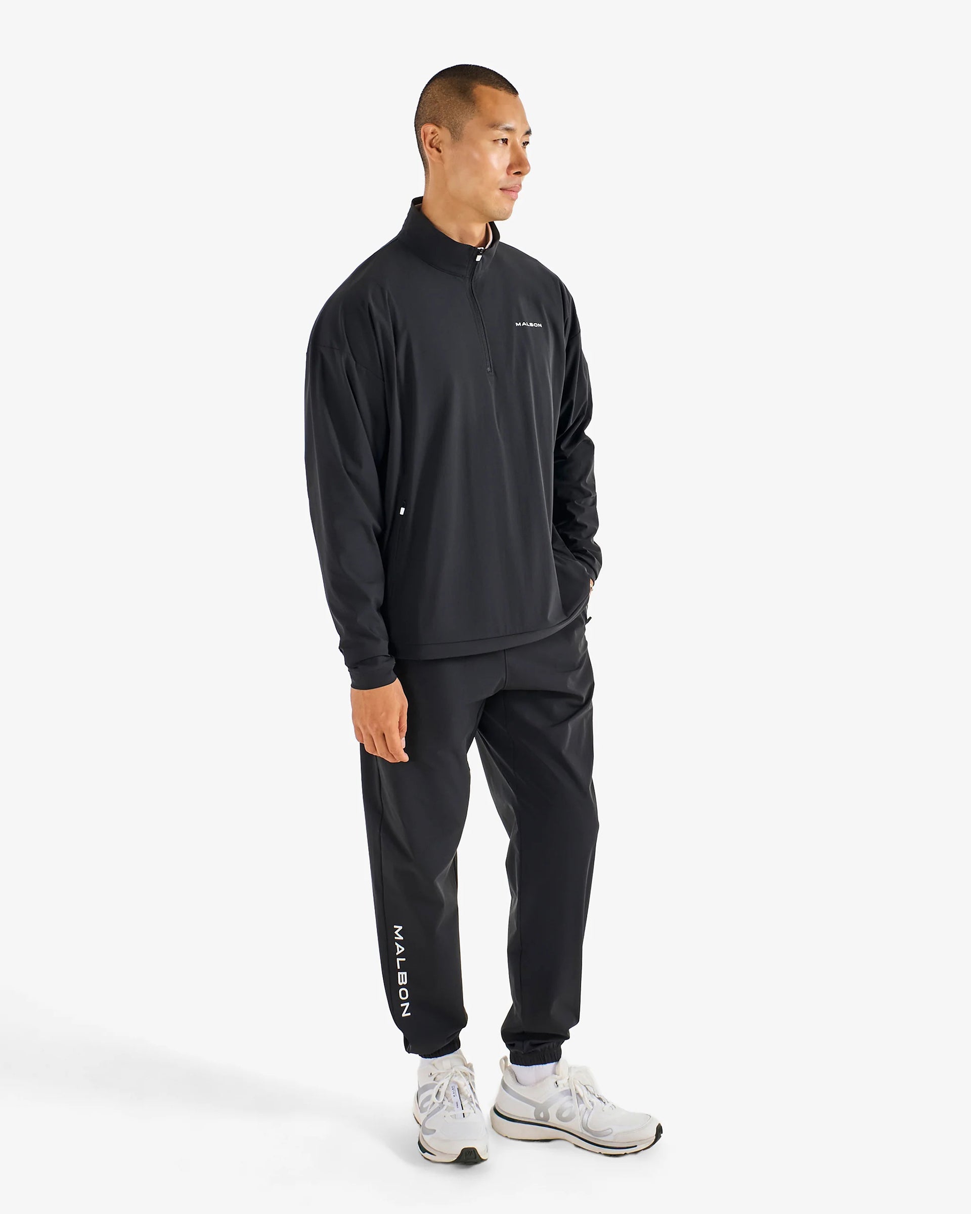 Malbon Performance Quarter Zip Shell Pullover - Black