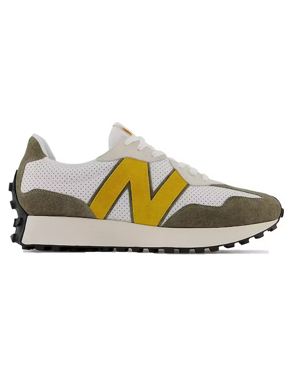 New Balance Mens 327 Shoes - White/ Yellow/ Olive