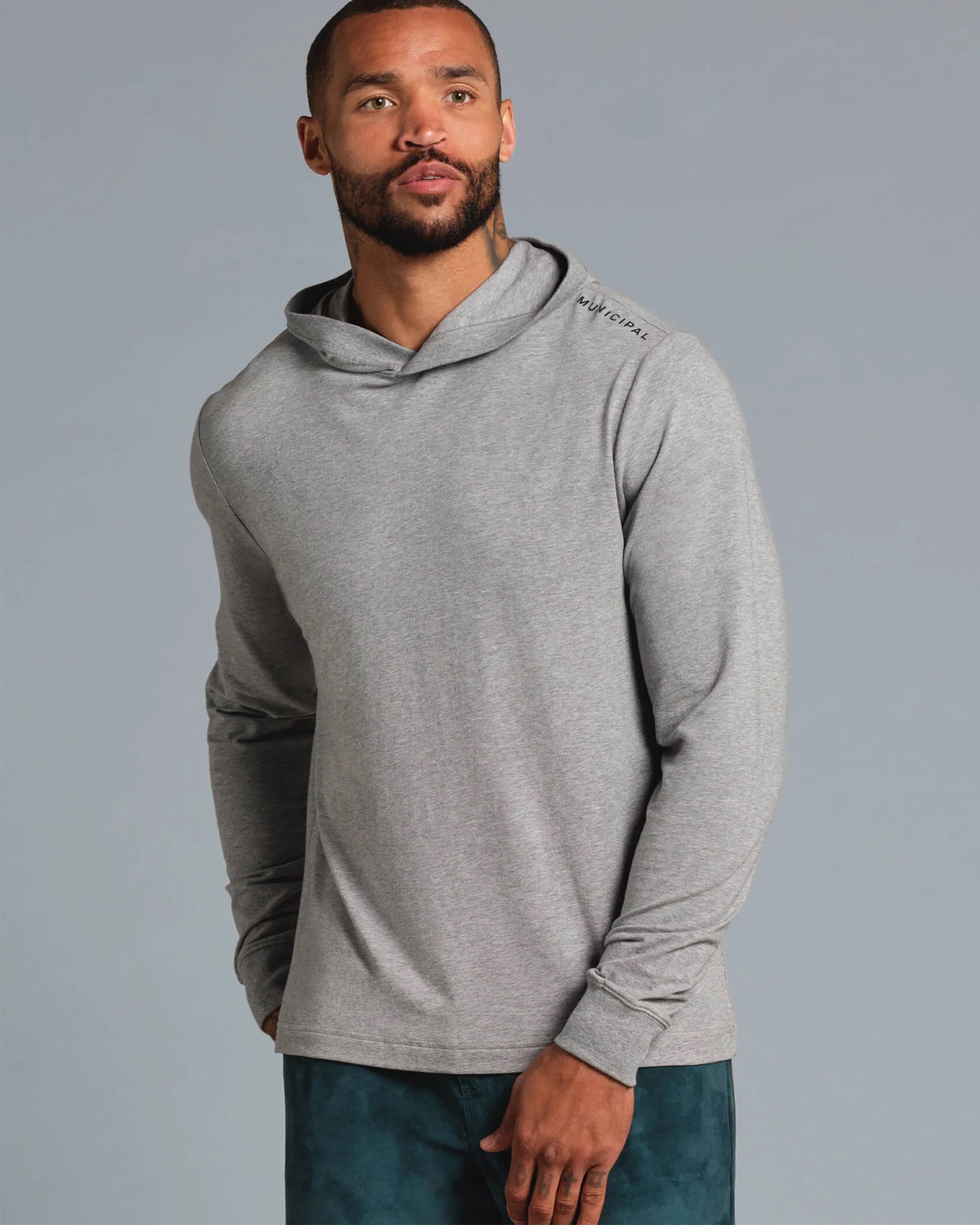 Municipal Enduro Stretch Long Sleeve Hooded T-Shirt - Athletic Gray