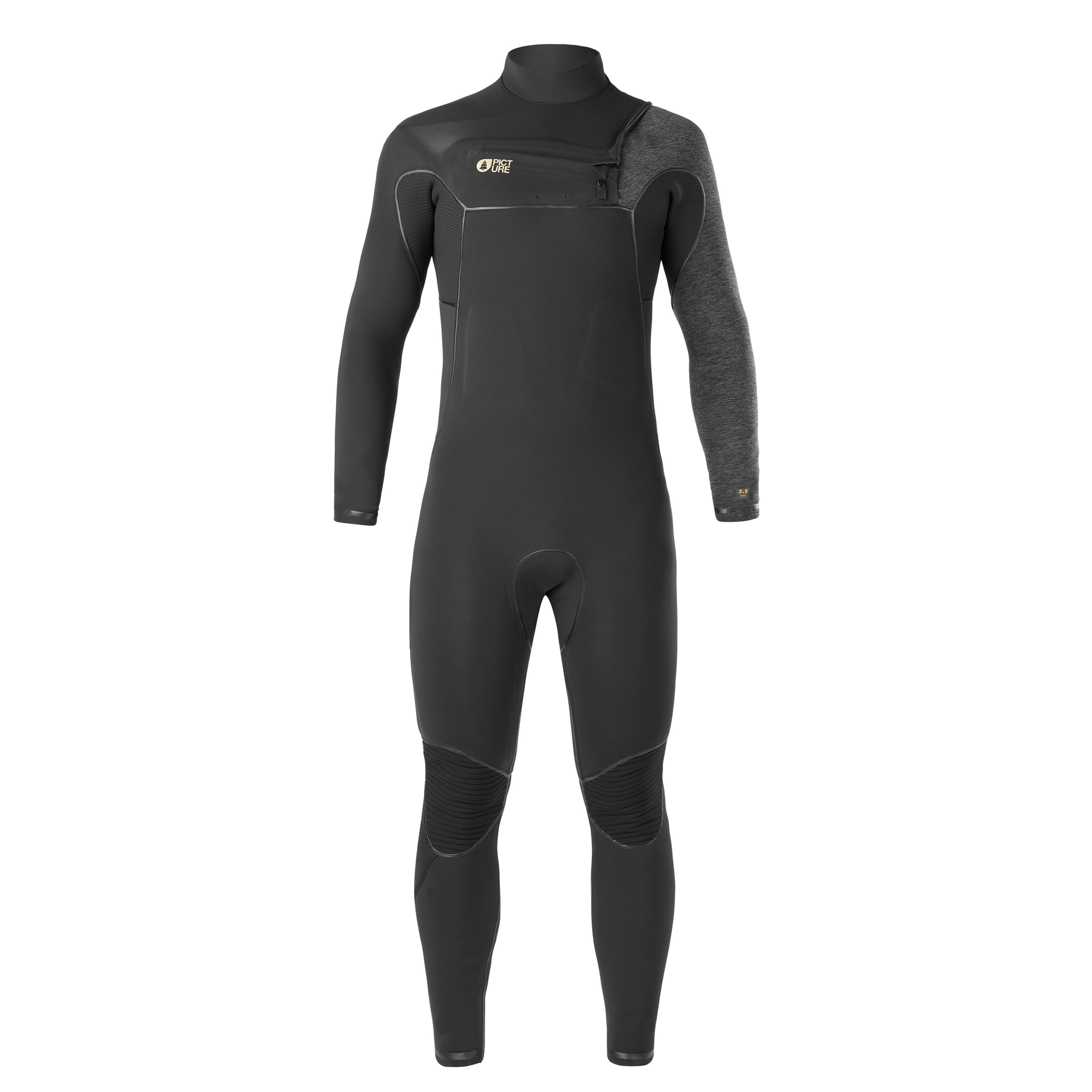 Picture 3/2mm Dome Front Chest Zip Fullsuit Wetsuit - BLACK