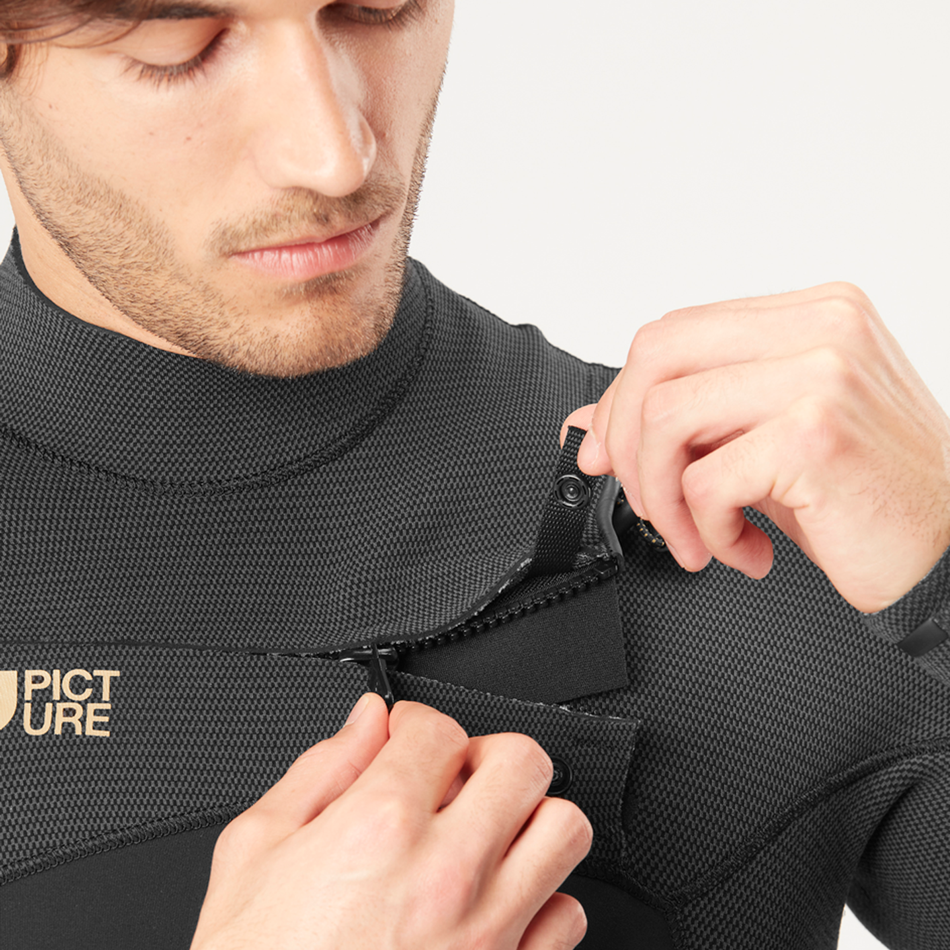 Picture Men's 4/3mm Equation Flex Skin Front Chest Zip Fullsuit Wetsuit - BLACK