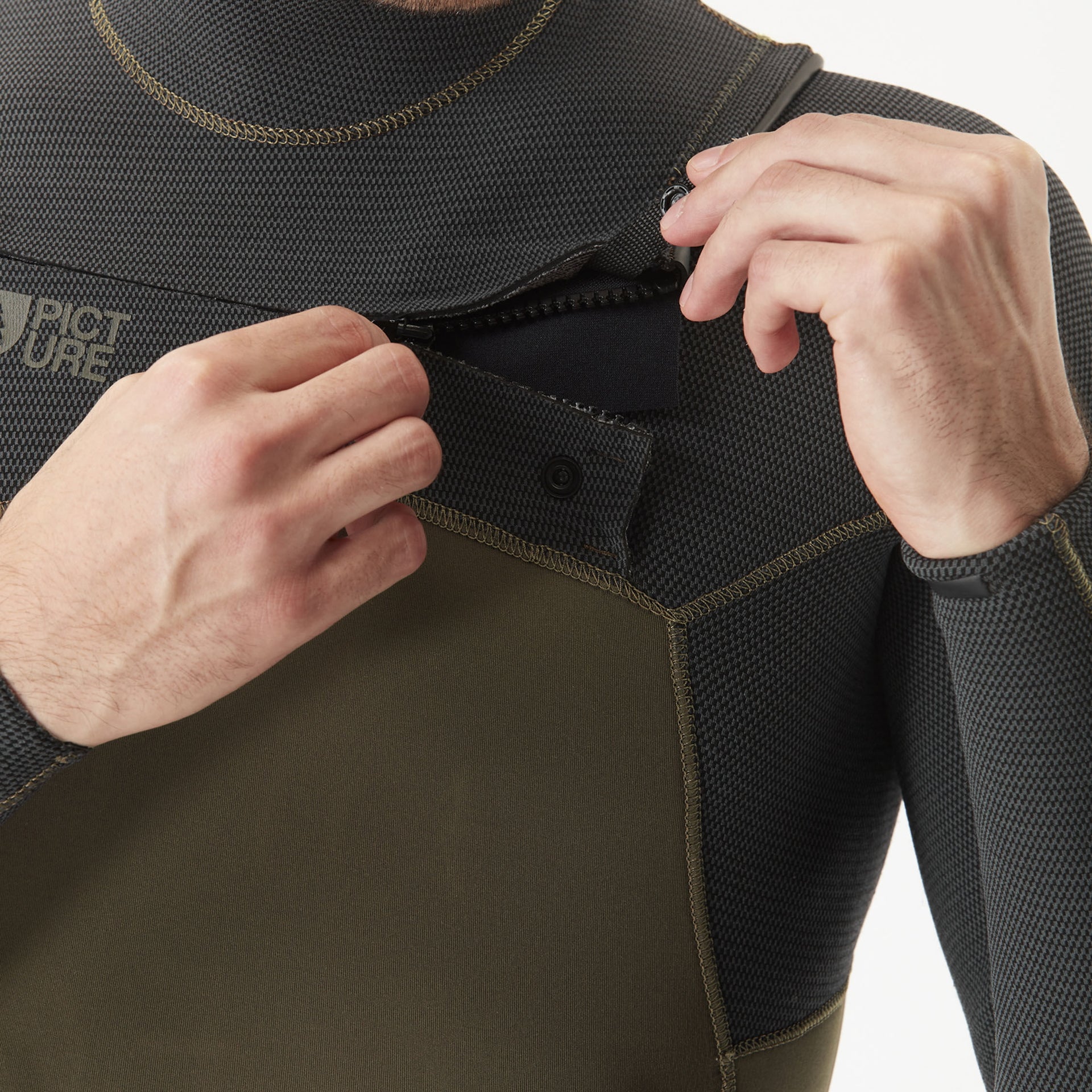 Picture Men's 4/3mm Equation Flex Skin Front Chest Zip Fullsuit Wetsuit - DARK ARMY GREEN