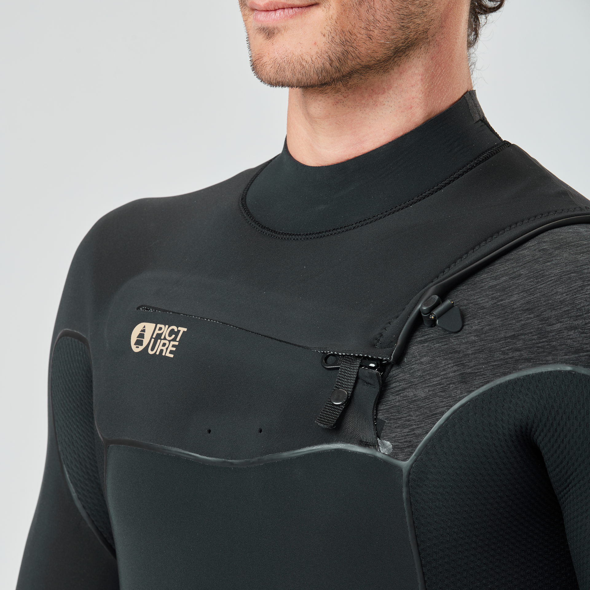 Picture 4/3mm Dome Front Chest Zip Fullsuit Wetsuit - BLACK