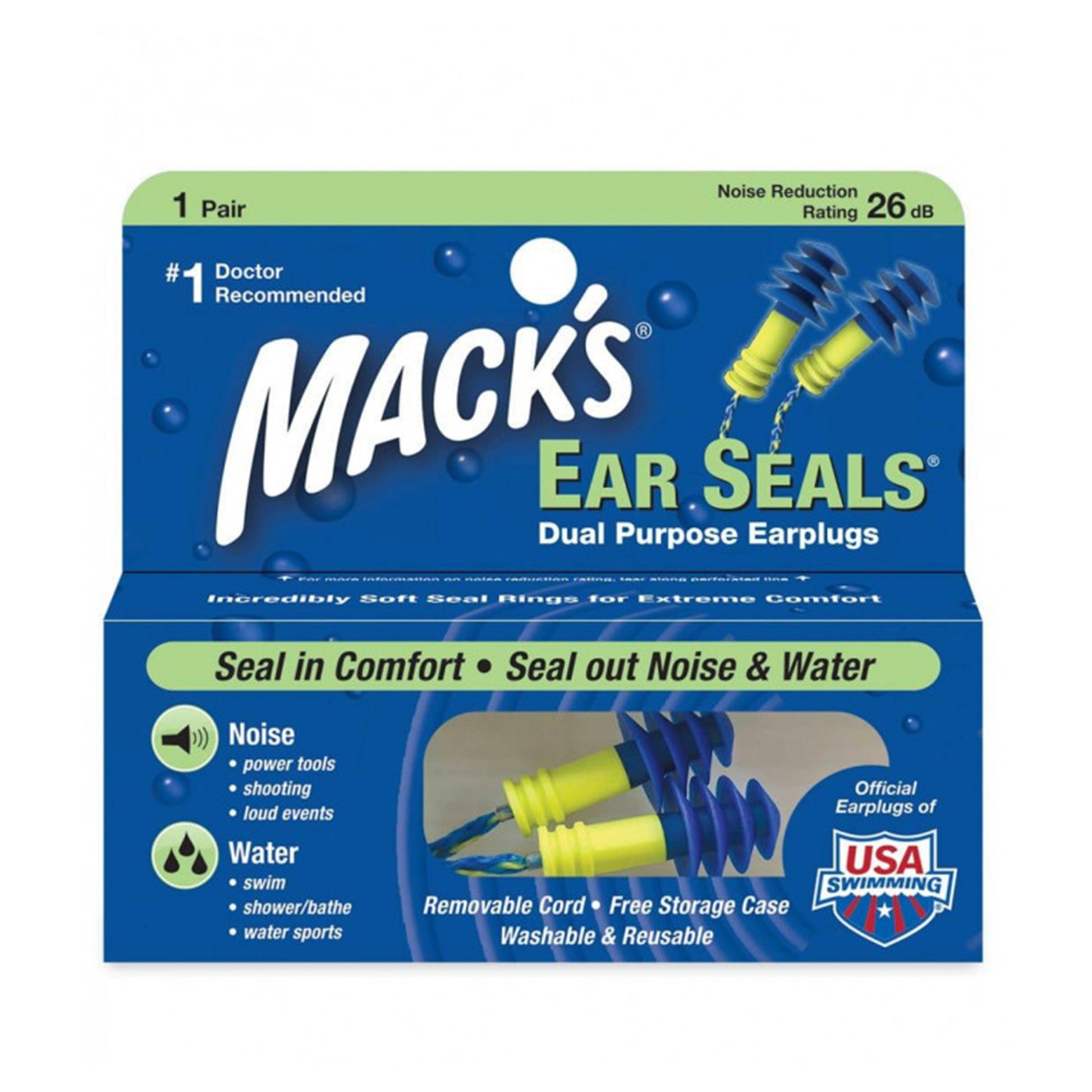 Mack's Ear Seals® Dual Purpose Ear Plugs w/ Leash