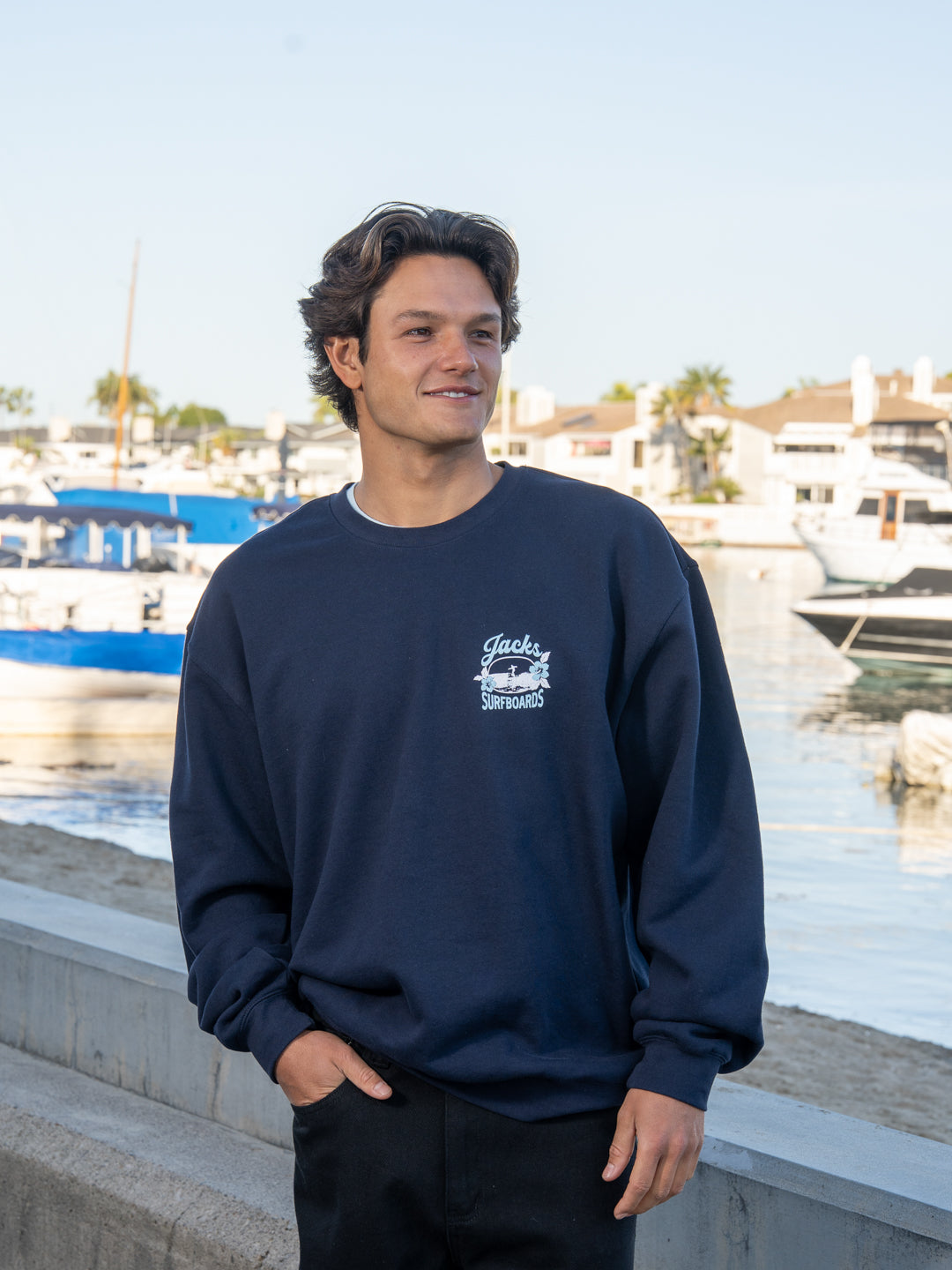 Jack's Surfboards Men's Tip Toe Classic Long Sleeve Crewneck Sweatshirt - Navy