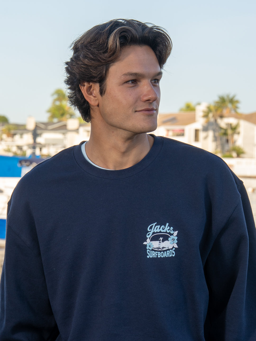 Jack's Surfboards Men's Tip Toe Classic Long Sleeve Crewneck Sweatshirt - Navy